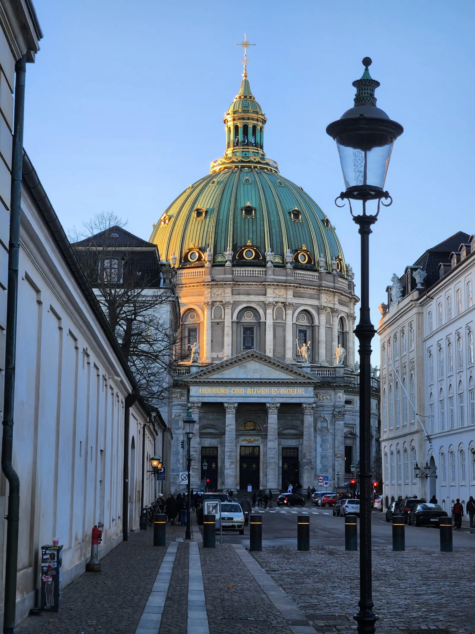 Frederik's Church at the end of a street near Amalienborg